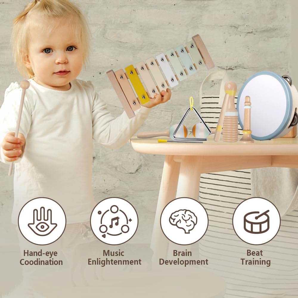 Lunora – Ensemble d’instruments de musique Montessori en bois pour tout-petits 1-3 ans