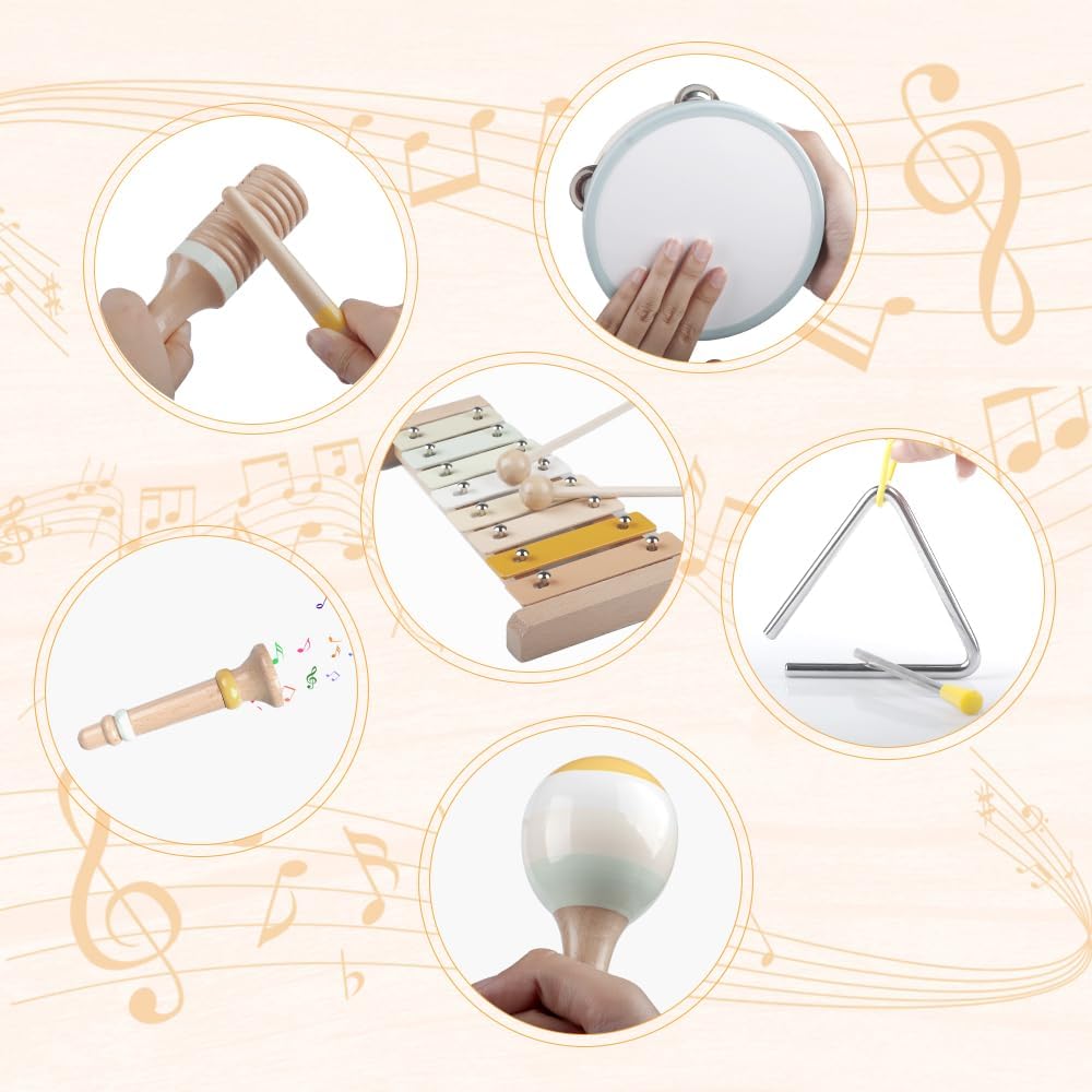 Lunora – Ensemble d’instruments de musique Montessori en bois pour tout-petits 1-3 ans